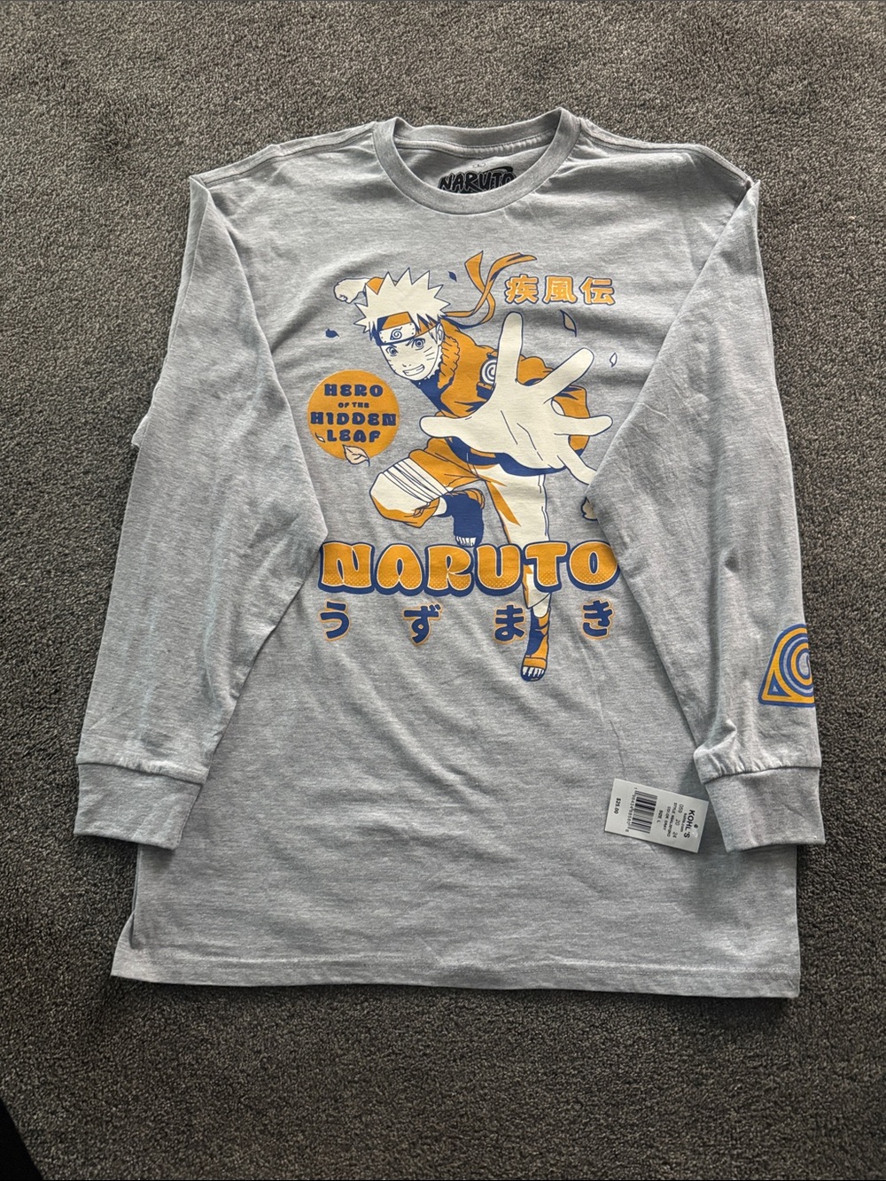 Men’s' Long Sleeve Naruto Graphic Tee - Light Gray